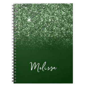 Cuaderno Nombre de letra cursiva con brillo verde esmeralda