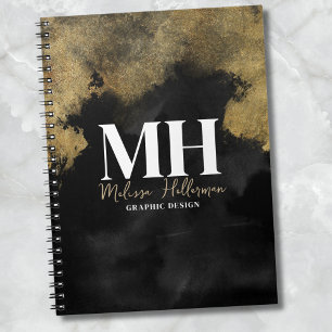 Cuaderno Nombre de letra moderna Monograma Black Gold