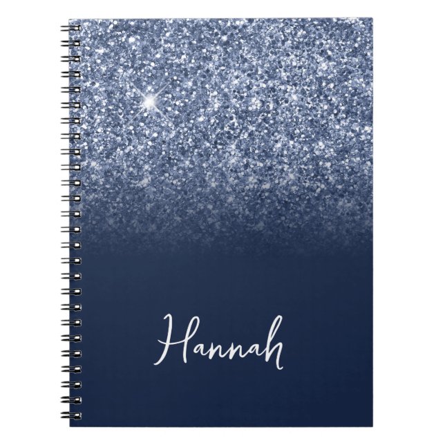Cuaderno Nombre de letra script ombre azul polvoriento con  (Frente)