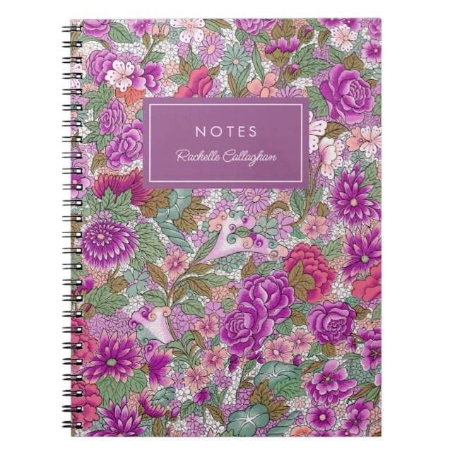 Cuaderno Nombre de magenta del patrón floral negrita de bon (Frente)