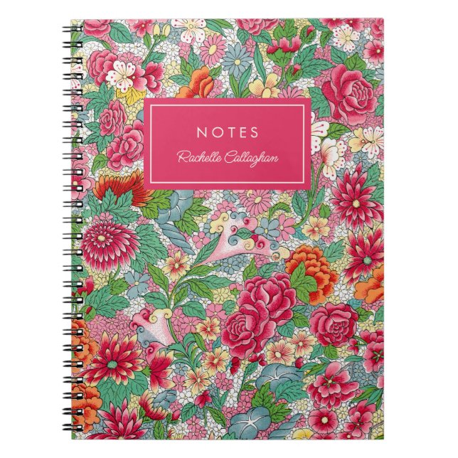 Cuaderno Nombre de magenta del patrón floral negrita de bon (Frente)