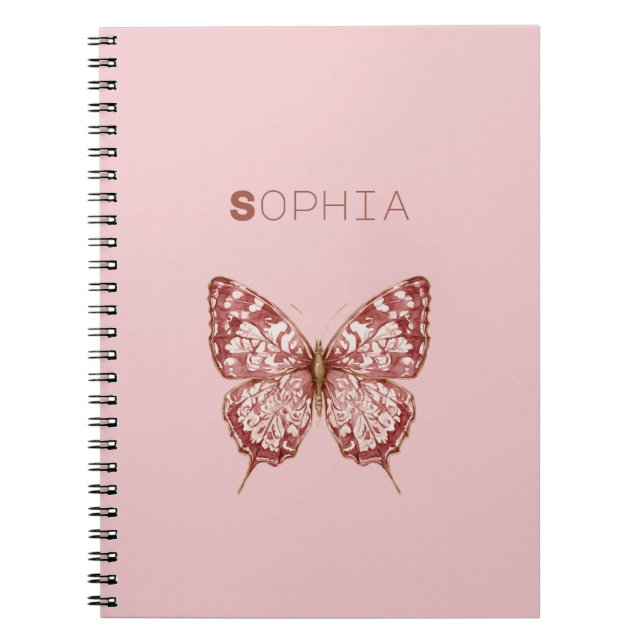 Cuaderno Nombre de Mariposa Burdeos Rosa (Frente)