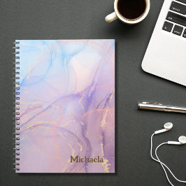 Cuaderno Nombre de mármol con brillo dorado rosa azul