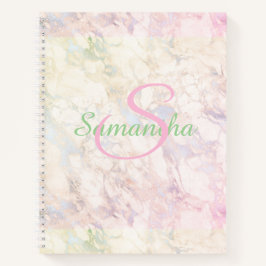 Cuaderno Nombre de mármol rosa verde bonito personalizado