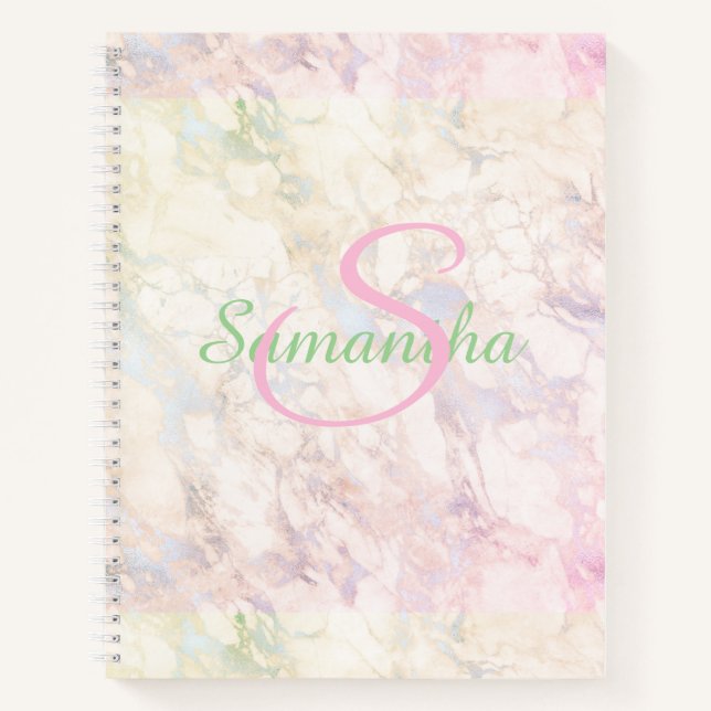 Cuaderno Nombre de mármol rosa verde bonito personalizado (Anverso)