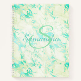 Cuaderno Nombre de mármol verde de bonito personalizado