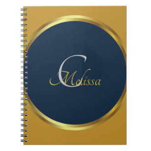 Cuaderno Nombre de Monograma Azul y Oro de la Marina Cuta