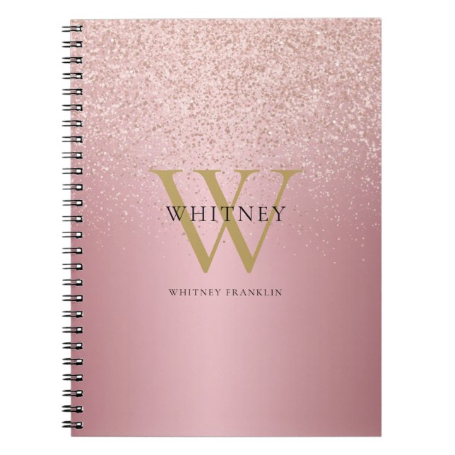 Cuaderno Nombre de monograma con brillo de oro rosa (Frente)