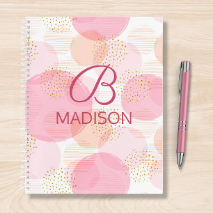 Cuaderno Nombre de monograma con brillo dorado falso rosa r
