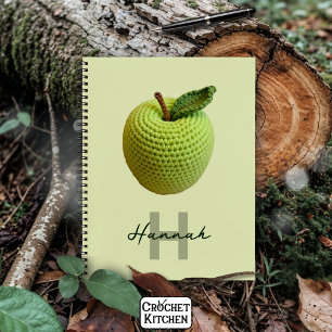 Cuaderno Nombre de monograma de Apple Green Crochet de arte
