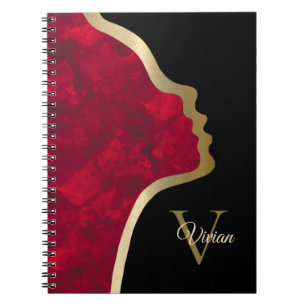 Cuaderno Nombre de Monograma de Cara Negra Y Oro