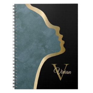 Cuaderno Nombre de Monograma de Cara Negra Y Oro