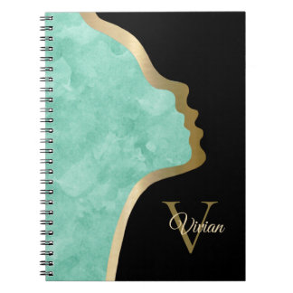 Cuaderno Nombre de Monograma de Cara Negra Y Oro