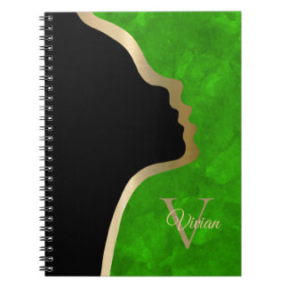 Cuaderno Nombre de Monograma de Cara Negra Y Oro