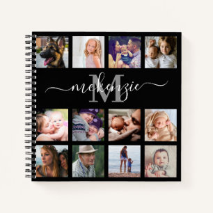 Cuaderno Nombre de monograma de Collage de fotos negro