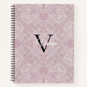 Cuaderno Nombre de monograma de color de agua rosa