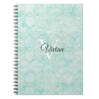 Cuaderno Nombre de monograma de color verde de la marea pál