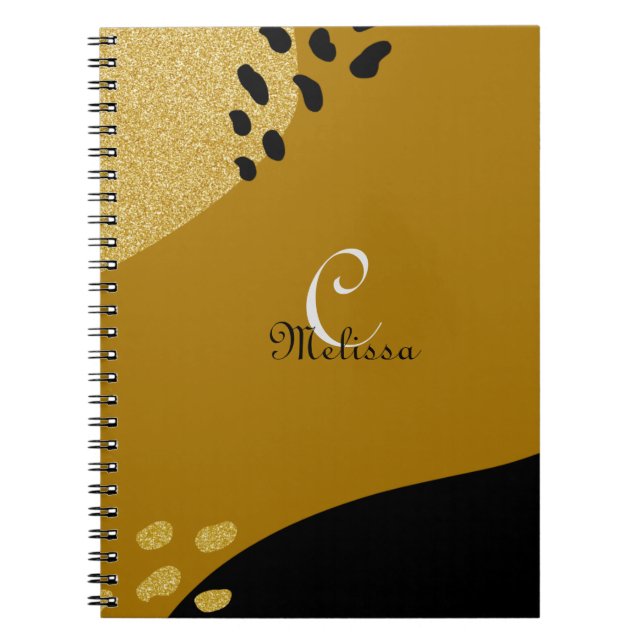 Cuaderno Nombre de Monograma de Cuho Boho Black y Gold Pers (Frente)