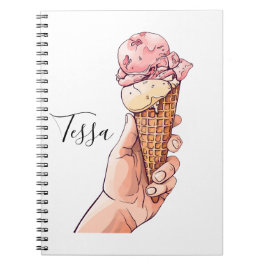 Cuaderno Nombre de monograma de diseño de cono de helado