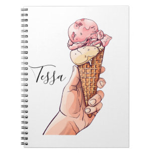Cuaderno Nombre de monograma de diseño de cono de helado
