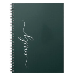 Cuaderno Nombre de monograma de escritura moderna verde osc