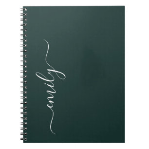 Cuaderno Nombre de monograma de escritura moderna verde osc