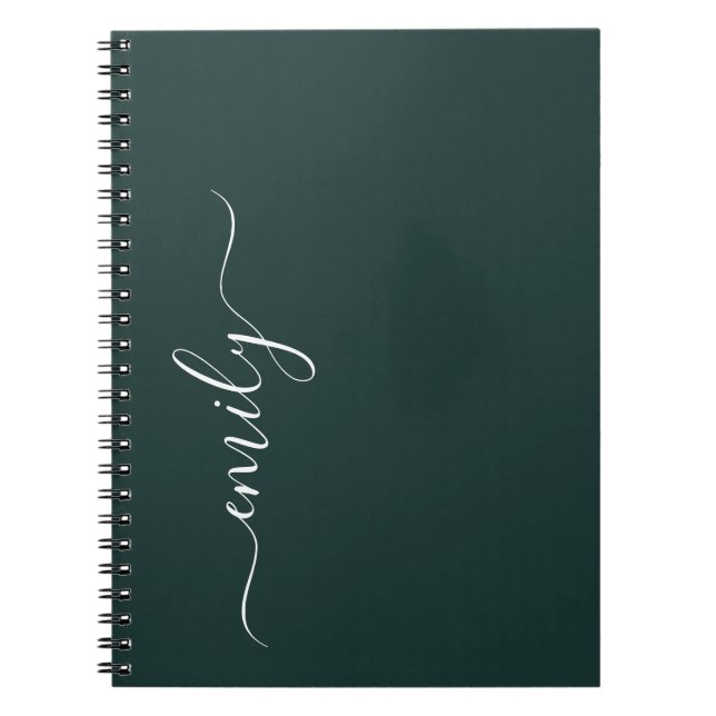 Cuaderno Nombre de monograma de escritura moderna verde osc (Frente)