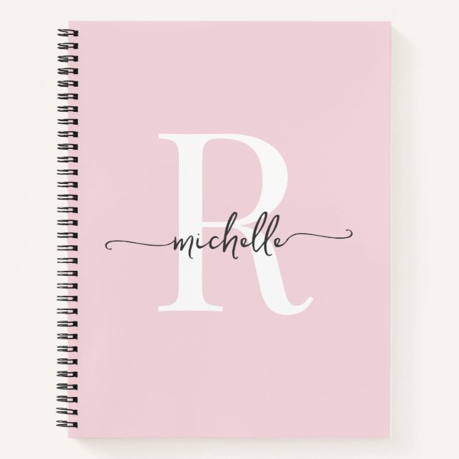 Cuaderno Nombre de monograma de escritura rosa con estilo f (Anverso)