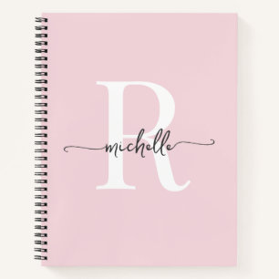 Cuaderno Nombre de monograma de escritura rosada Rubor Girl