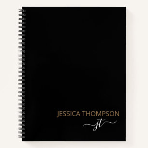 Cuaderno Nombre de monograma de escritura simple en oro neg