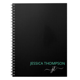 Cuaderno Nombre de monograma de escritura simple negra mode