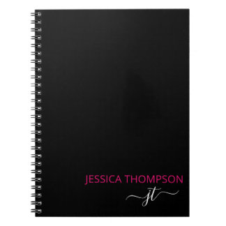Cuaderno Nombre de monograma de escritura simple negro rosa