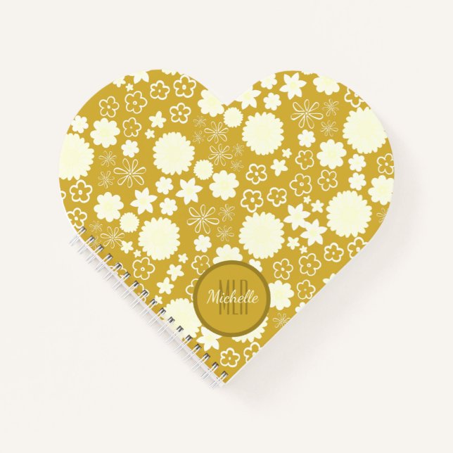 CUADERNO NOMBRE DE MONOGRAMA DE FLORES DE ORO DE FLORES DE  (Anverso)