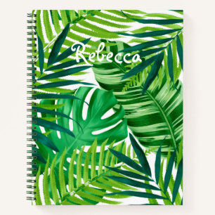 Cuaderno Nombre de monograma de hojas tropicales verdes 