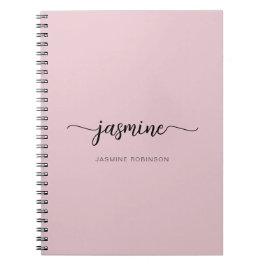 Cuaderno Nombre de monograma de letra script moderna rosa r