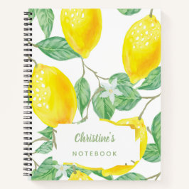 Cuaderno Nombre de monograma de limones de color agua