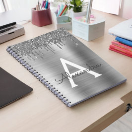 Cuaderno Nombre de monograma de metal cepillado con brillo 