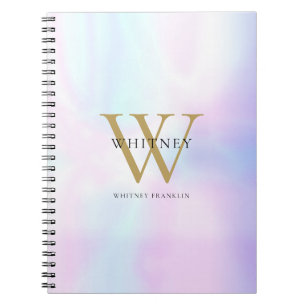 Cuaderno Nombre de monograma de oro holográfico elegante mo