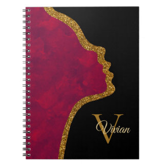 Cuaderno Nombre de Monograma de Purpurina Negro Y Oro