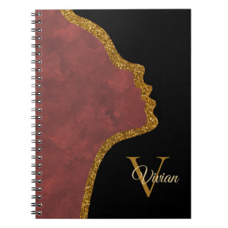Cuaderno Nombre de Monograma de Purpurina Negro Y Oro