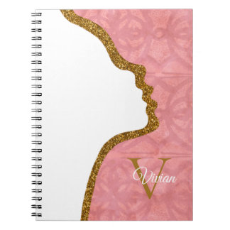 Cuaderno Nombre De Monograma De Ruddy Pink And Gold Purpuri