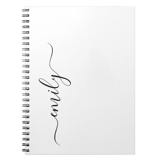 Cuaderno Nombre de monograma del guión moderno blanco negro (Frente)