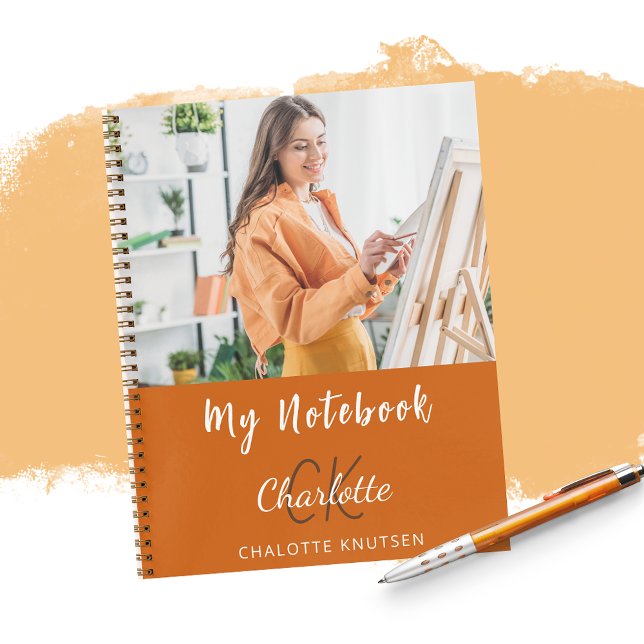 Cuaderno Nombre de monograma del naranja quemado por foto (Subido por el creador)