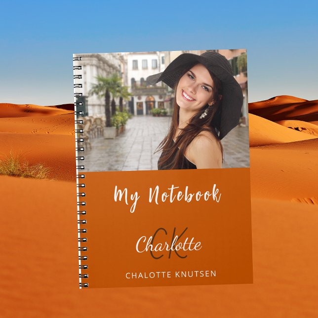 Cuaderno Nombre de monograma del naranja quemado por foto (Subido por el creador)