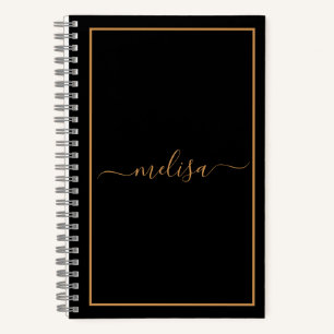 Cuaderno Nombre de monograma dorado negro  