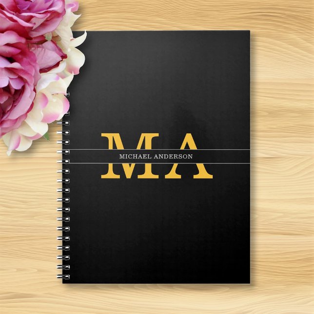 Cuaderno Nombre de Monograma Dorado Negro Elegante Moderno (Subido por el creador)
