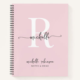 Cuaderno Nombre de monograma elegante femenino rosa rosado
