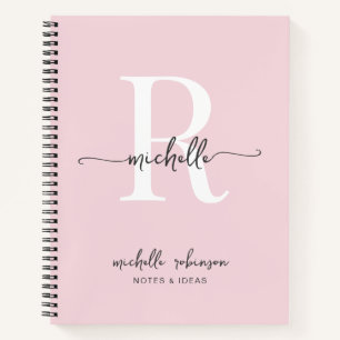 Cuaderno Nombre de monograma elegante femenino rosa rosado 
