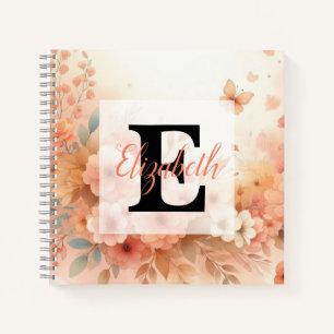 Cuaderno Nombre de monograma en acuarela Flores en pasteles