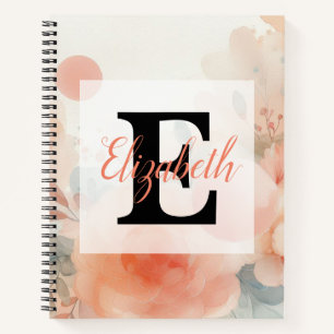 Cuaderno Nombre de monograma en acuarela Flores en pasteles